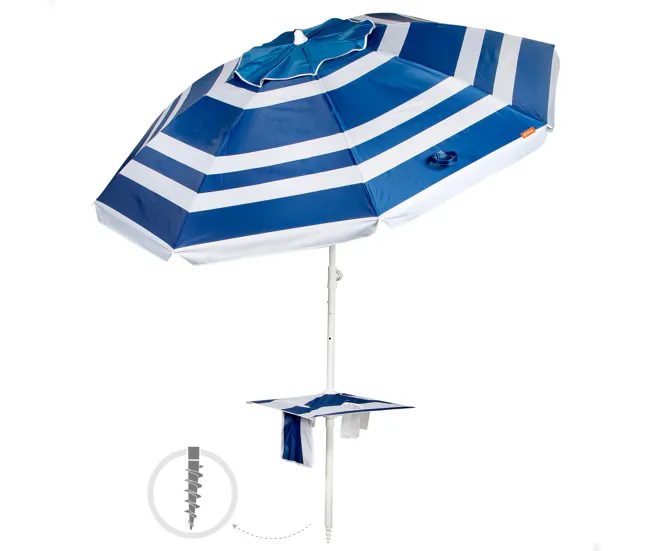 Aktive Sombrilla playa voluminoso inclinable 210 cm UV50 azul c/mesa