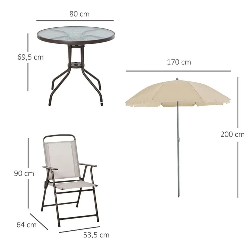 Conjunto de jardín Outsunny 4 sillas+mesa+sombrilla marfil | Tela UV 50+