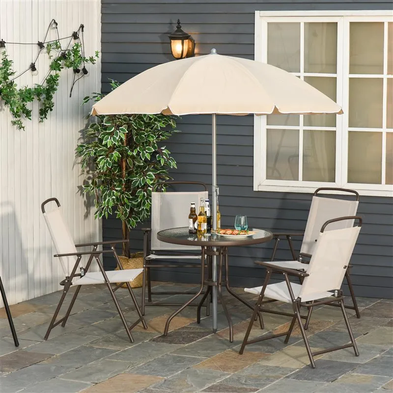Conjunto de jardín Outsunny 4 sillas+mesa+sombrilla marfil | Tela UV 50+