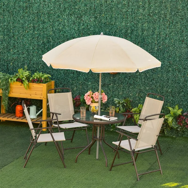 Conjunto de jardín Outsunny 4 sillas+mesa+sombrilla marfil | Tela UV 50+