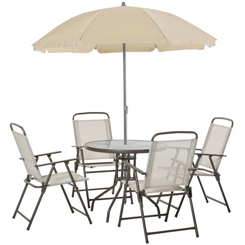 Conjunto de jardín Outsunny 4 sillas+mesa+sombrilla marfil | Tela UV 50+