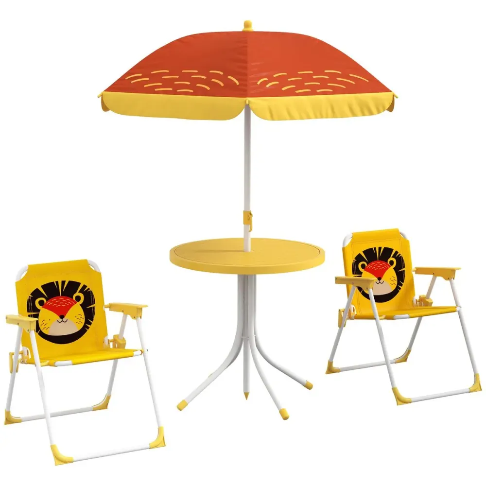 Conjunto de sombrilla + 2 sillas infantiles Lion Outsunny amarillo Diámetro 3 Metros