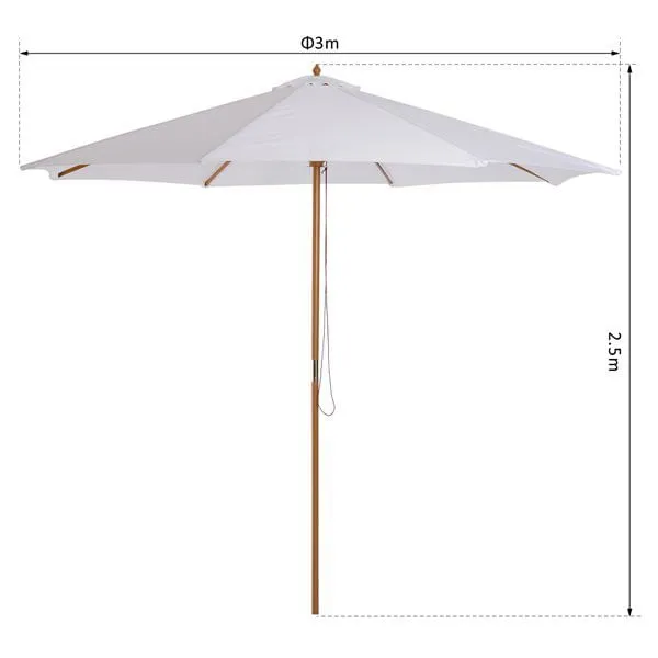 Gran Tamaño para Jardín Sombrilla con estructura de madera blanco crema Ø300x250 cm