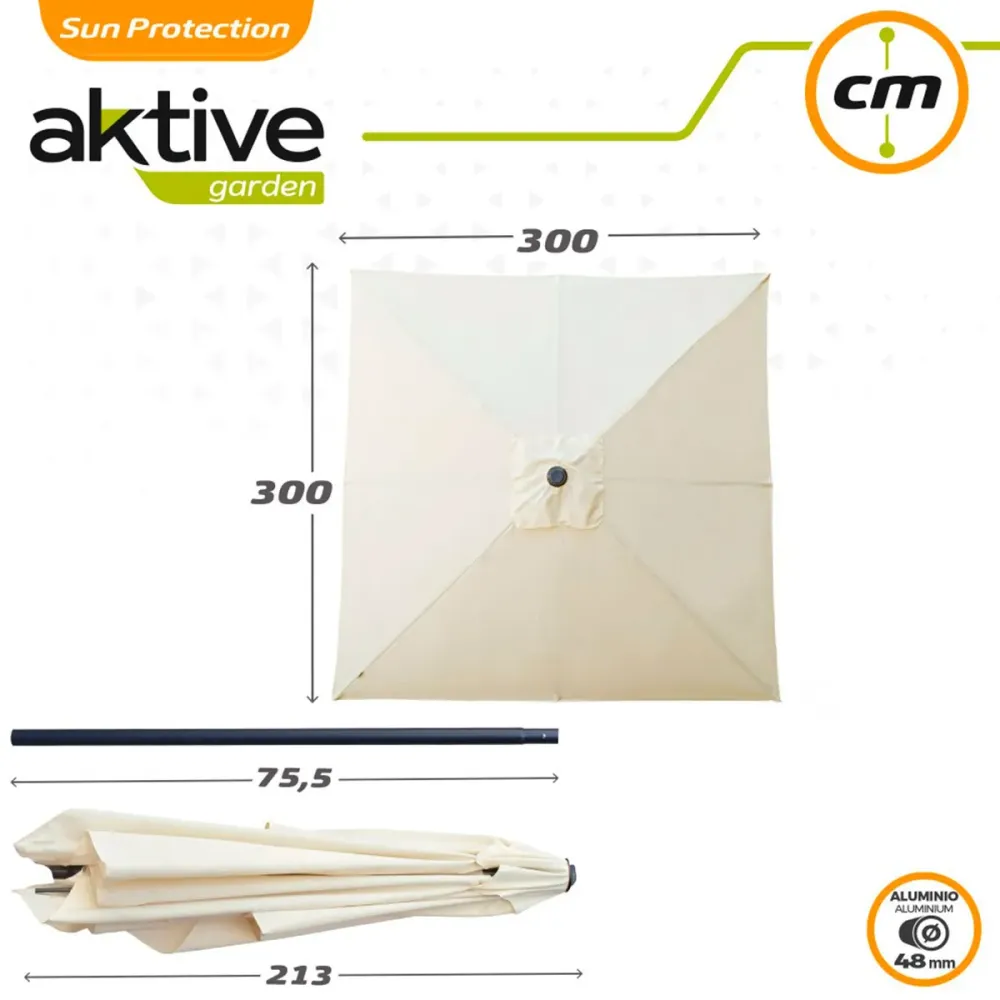Gran Tamaño para Jardín Sombrilla cuadrada Aktive Garden con poleas protección UV50 crema 300x300 cm