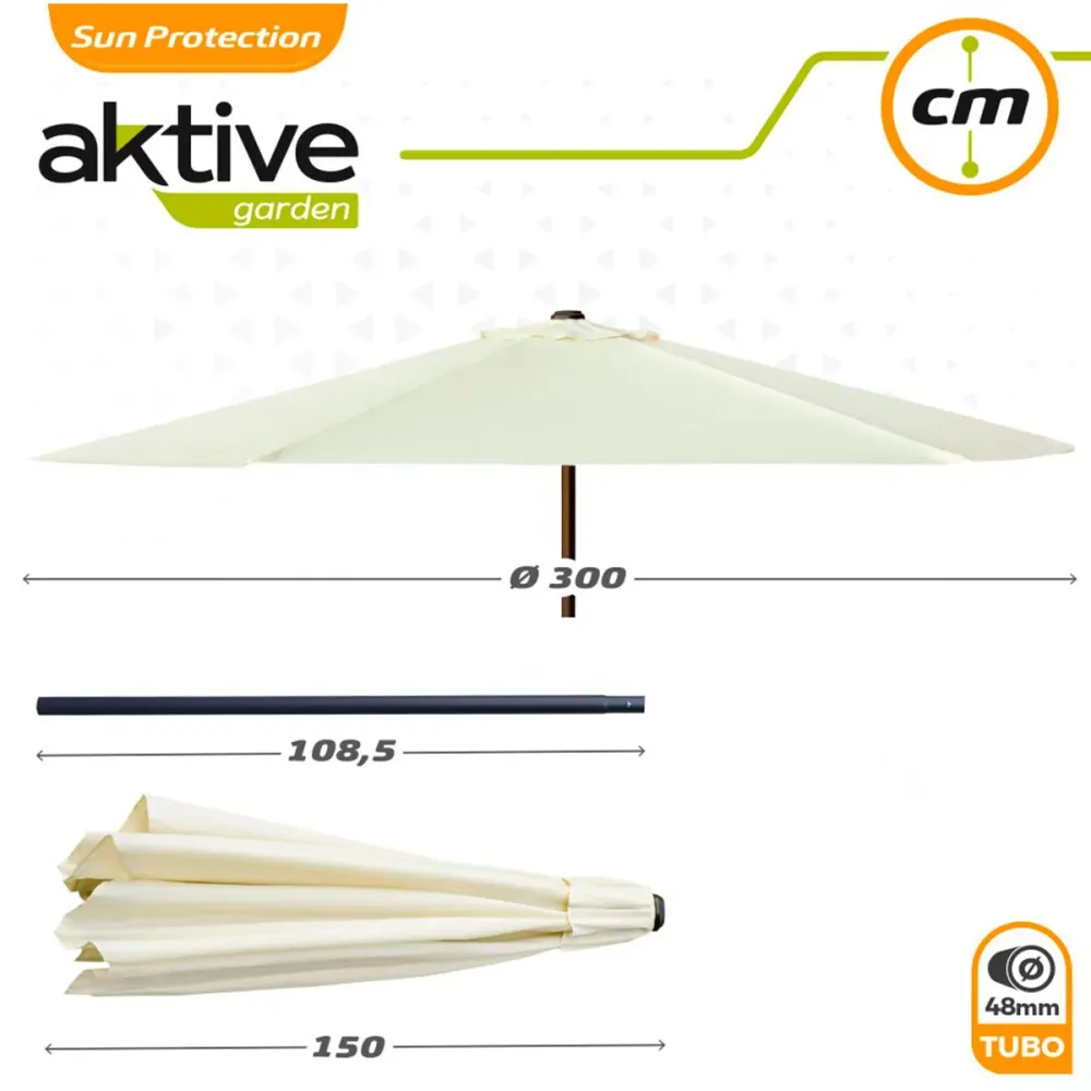 Gran Tamaño para Jardín Sombrilla hexagonal Aktive Garden con manivela y protección UV50 crema Ø300 cm