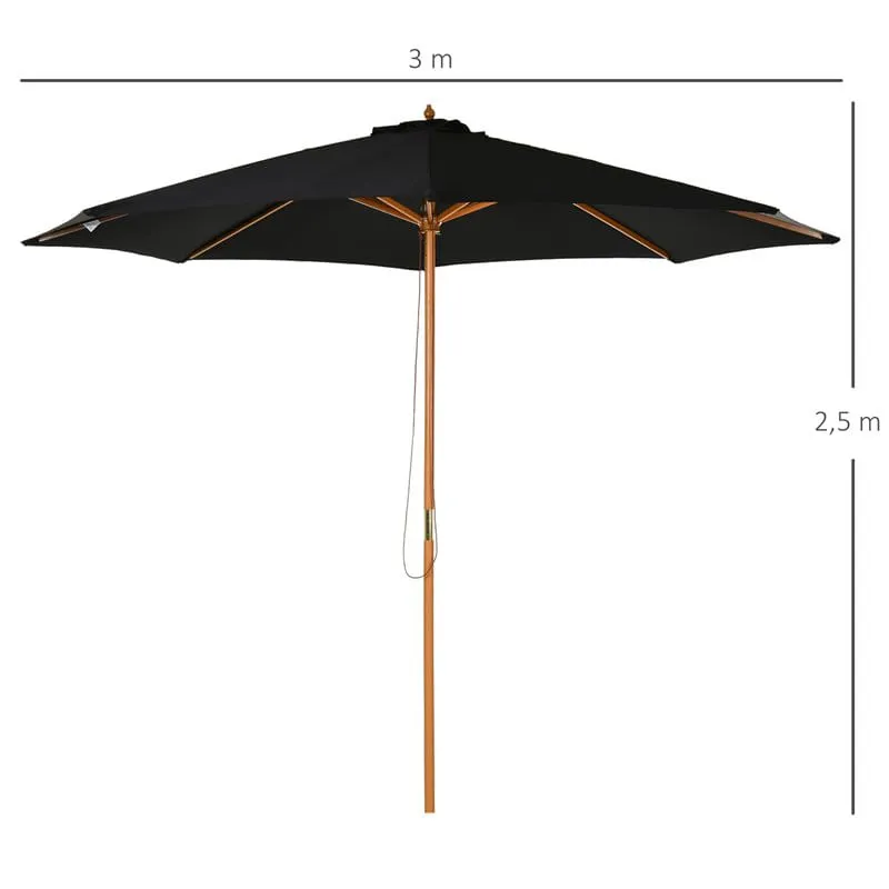 Gran Tamaño para Jardín Sombrilla Outsunny con sistema de pestillo negro Ø300x250 cm
