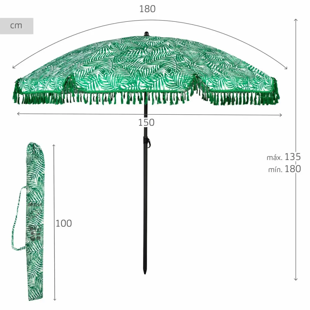 Gran Tamaño para Jardín Sombrilla de playa Aktive Ø 180 cm 180 x 180 x 180 cm (6 Unidades)