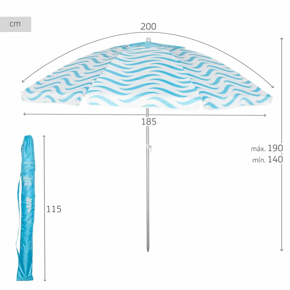 Gran Tamaño para Jardín Sombrilla de playa Aktive Azul Ø 200 cm 200 x 190 x 200 cm (6 Unidades)