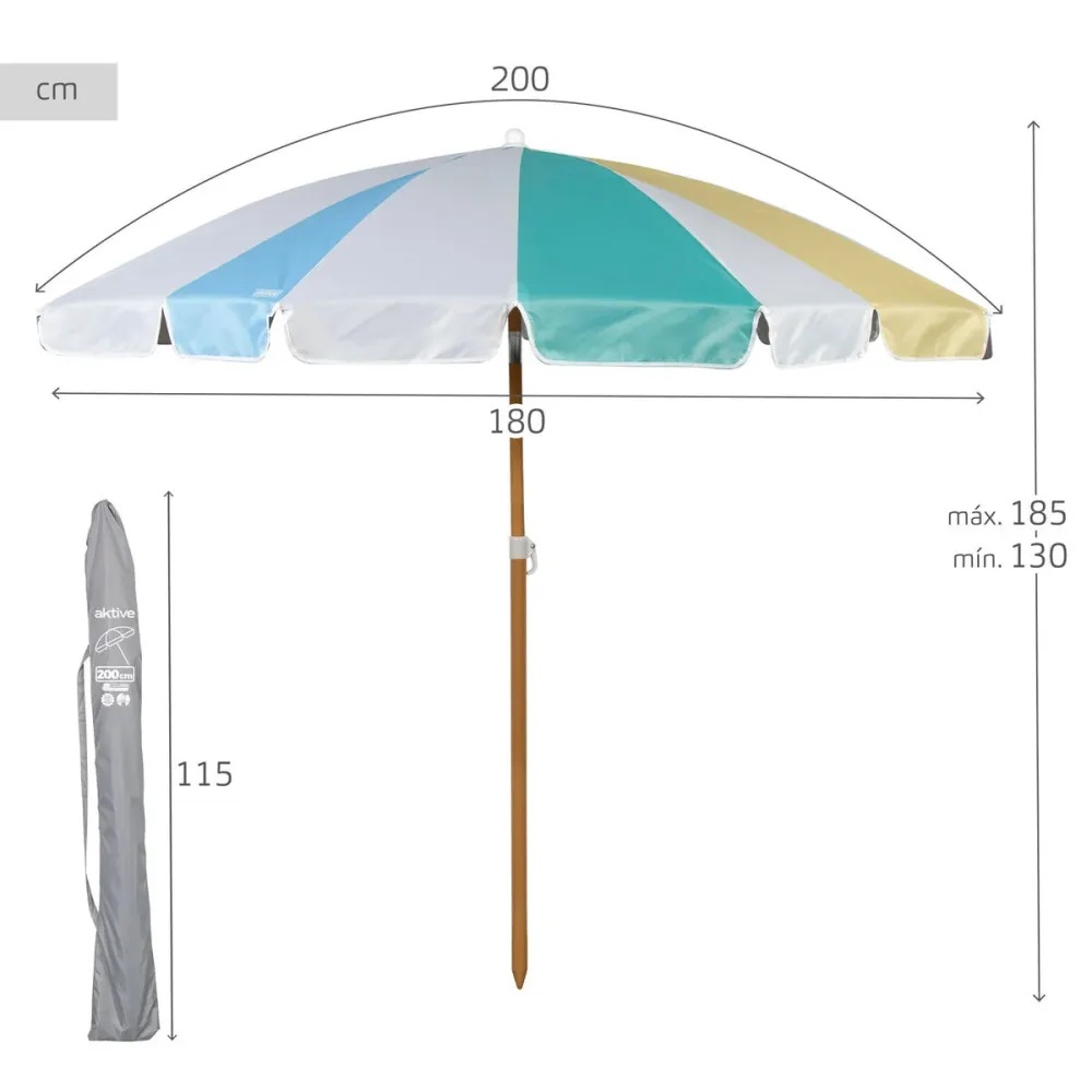 Gran Tamaño para Jardín Sombrilla de playa Aktive Ø 200 cm 20 x 185 x 20 cm (6 Unidades)