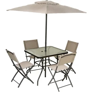 Impermeable y Resistentes al Viento Conjunto de comedor de jardín con sombrilla vico - 4 plazas - beis -