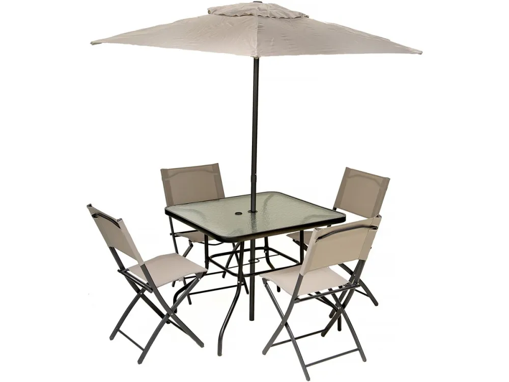 Impermeable y Resistentes al Viento Conjunto de comedor de jardín con sombrilla vico - 4 plazas - beis -