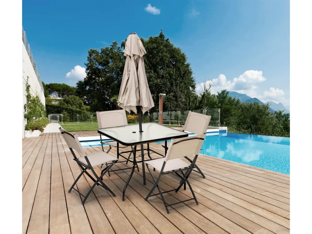 Impermeable y Resistentes al Viento Conjunto de comedor de jardín con sombrilla vico - 4 plazas - beis -