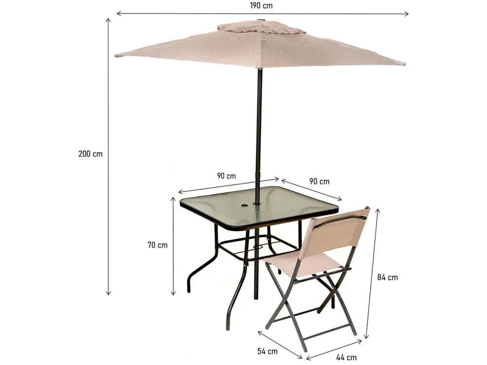 Impermeable y Resistentes al Viento Conjunto de comedor de jardín con sombrilla vico - 4 plazas - beis -
