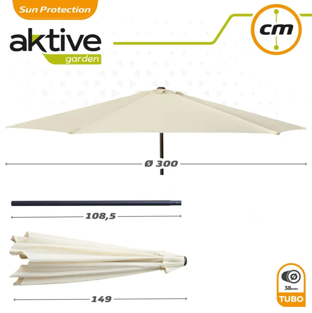 Impermeable y Resistentes al Viento Sombrilla de jardín Aktive con manivela + ventilación crema Ø300 cm