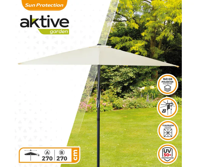 Pantalla de Sombra Sombrilla para jardín cuadrada 270x270 cm c/protección UV50 Aktive