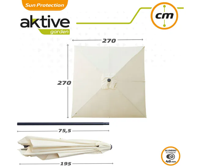 Pantalla de Sombra Sombrilla para jardín cuadrada 270x270 cm c/protección UV50 Aktive