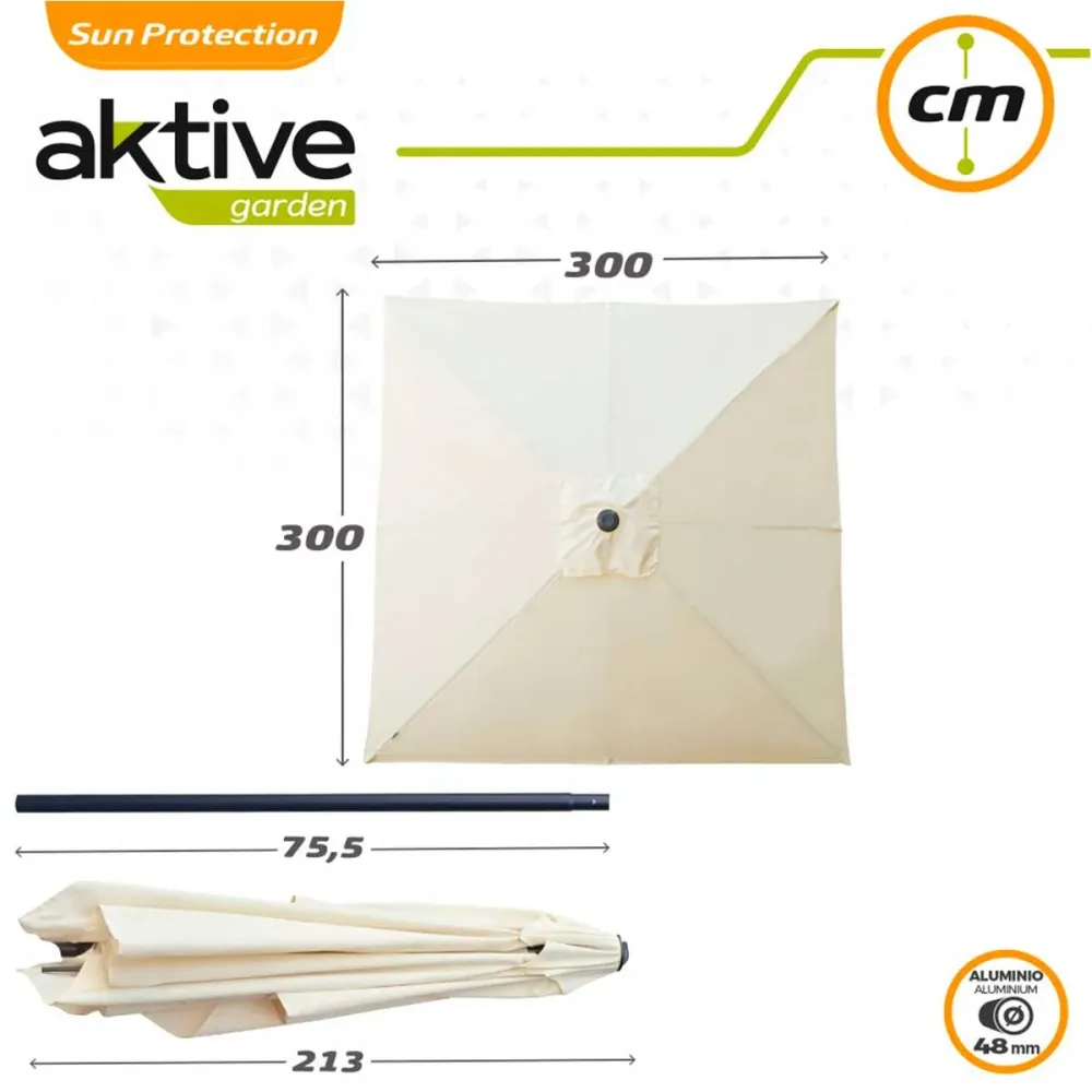 Sombrilla cuadrada Aktive Garden con manivela protección UV50 crema 300x300 cm con Protección UV 50+