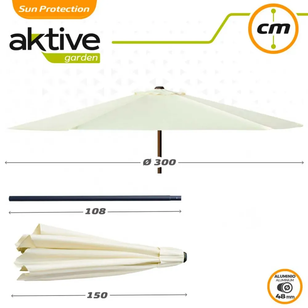 Sombrilla hexagonal Aktive Garden con poleas y protección UV50 crema Ø300 cm con Protección UV 50+