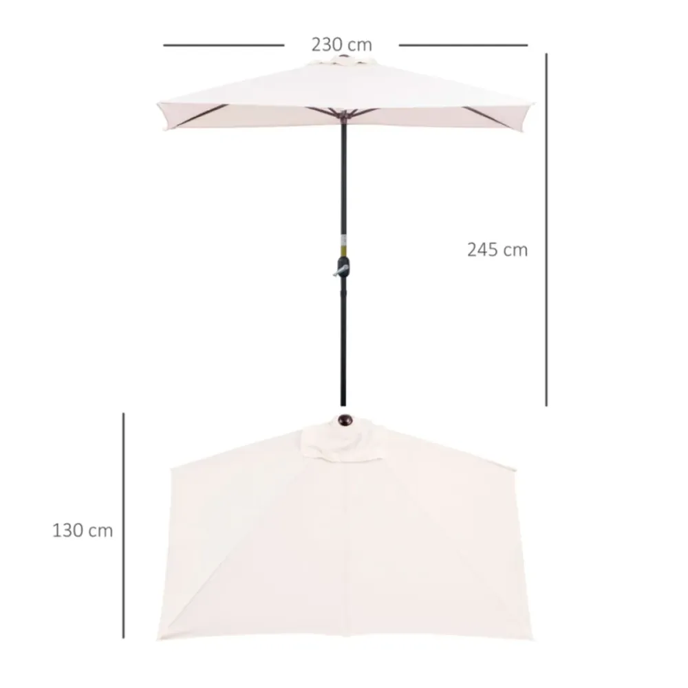 Sombrilla de jardín Outsunny semicircular con manivela crema 245x230x130 cm con Mango Inclinable