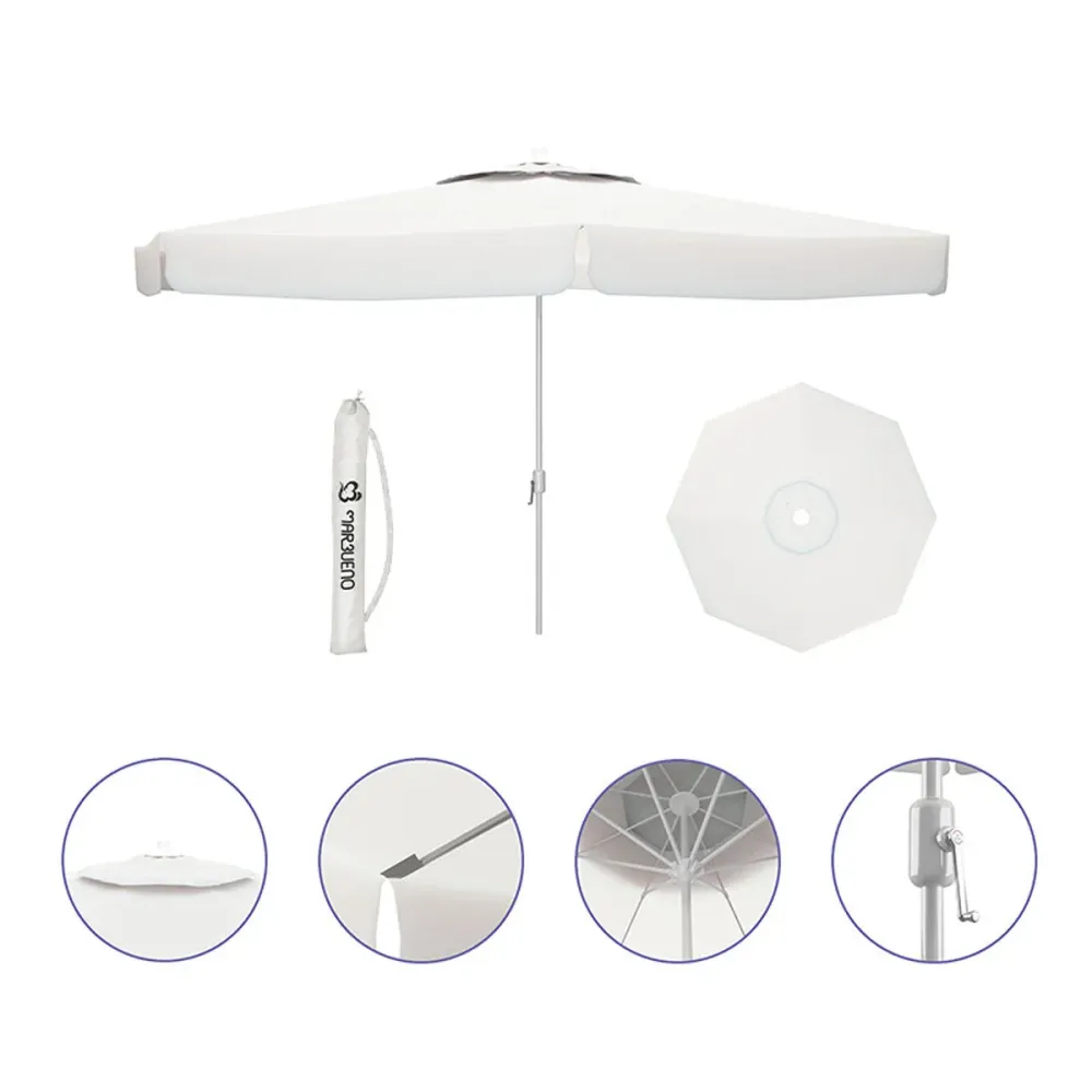 Sombrilla Marbueno Blanco Poliéster Aluminio Ø 300 cm | Impermeable | Ventilada