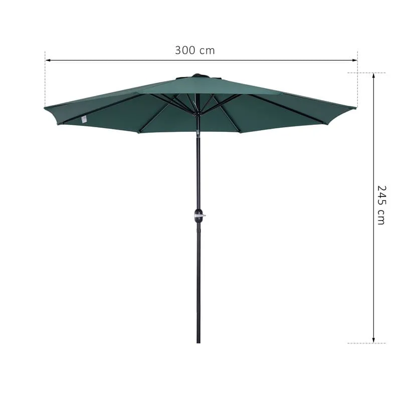Sombrilla Outsunny con manivela inclinable verde Ø300x245 cm | Tela UV 50+
