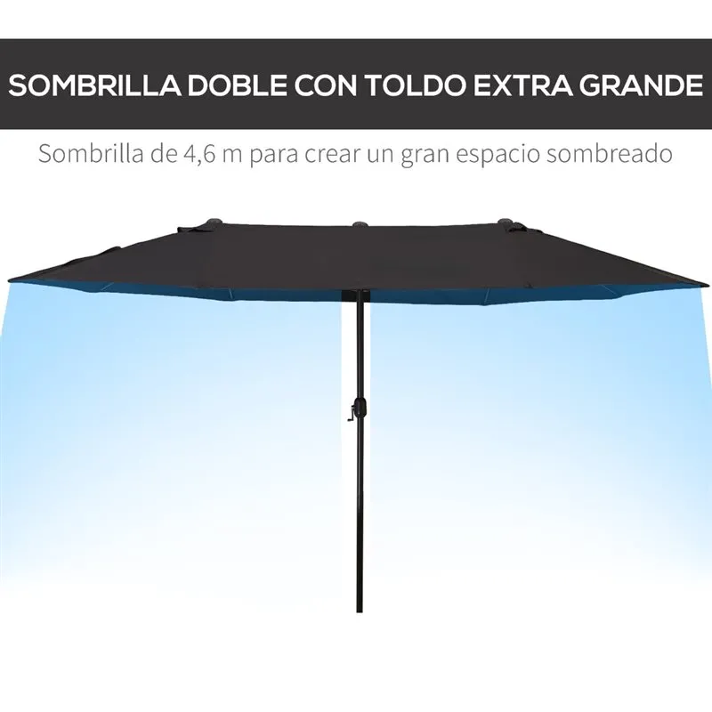 Toldo de Lona Sombrilla doble Outsunny negro 240x460x270 cm