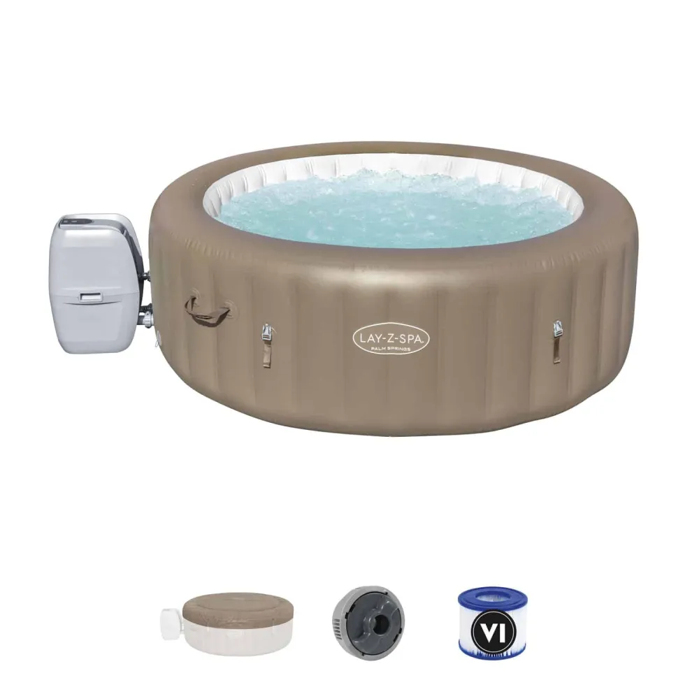 Bañera de Hidromasaje Spa hinchable Bestway lay-z-spa palm springs ø196x71 cm para 4-6 personas c