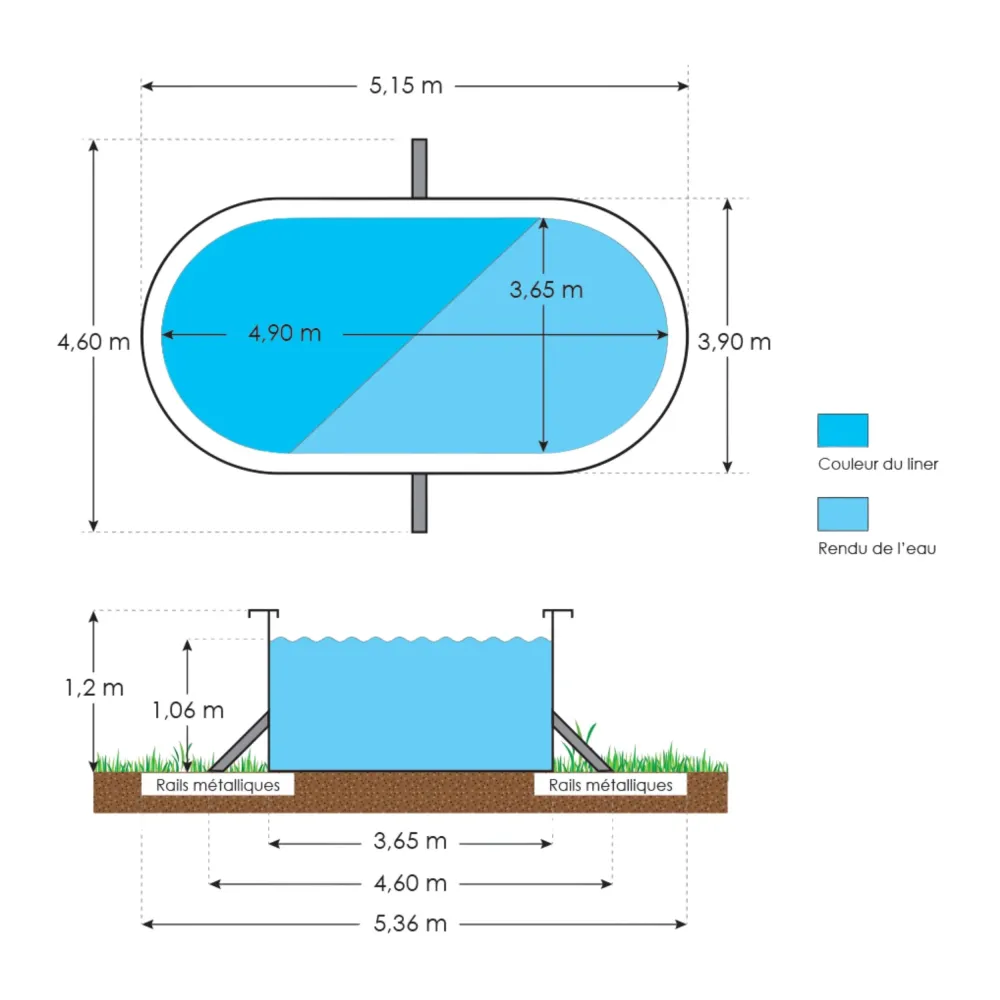 Certificado para Piscinas Piscine hors-sol métal Saphir 5,15 x 3,90 x 1,20 m – 16 m³ – Acier galvanisé ondulé et prélaqué
