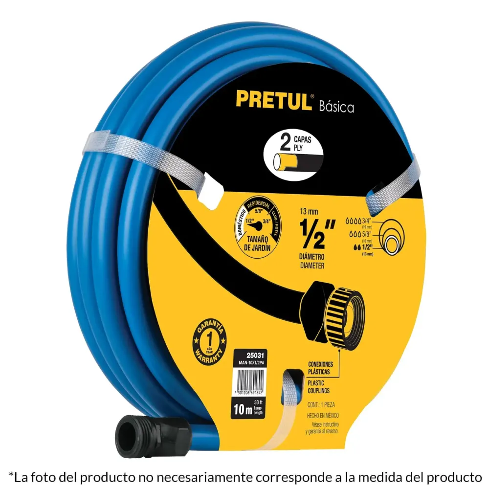 Manguera azul 1/2" 2 capas 15 m conexiones plásticas, pretul con Certificación IP68