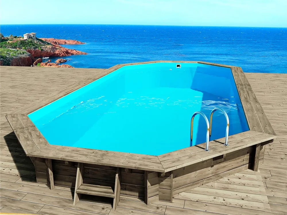 Piscina de madera cancún - 6,53 x 4,41 x 1,45 m + bomba de calor reversib
