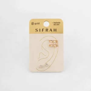 Set de aretes ear cuff y stud de zircón
