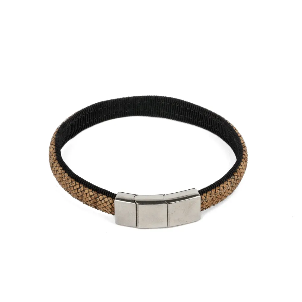 Pulsera Cuero Madera con Cierre Plano