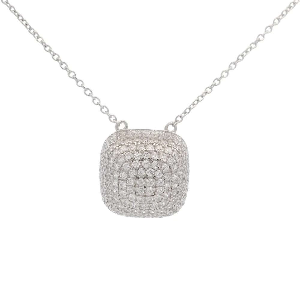 925SL SQUARE DOME PAVE CZ NECKLACE