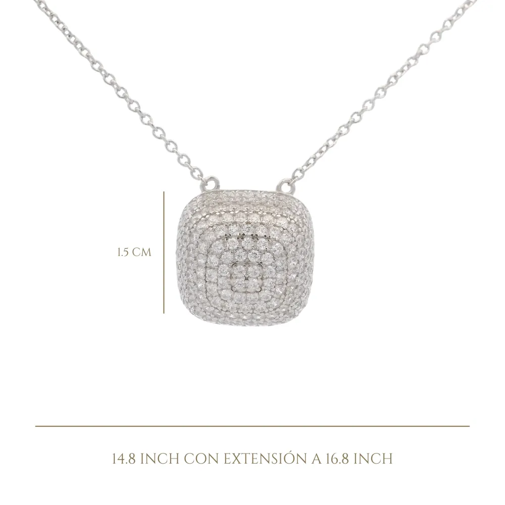 925SL SQUARE DOME PAVE CZ NECKLACE