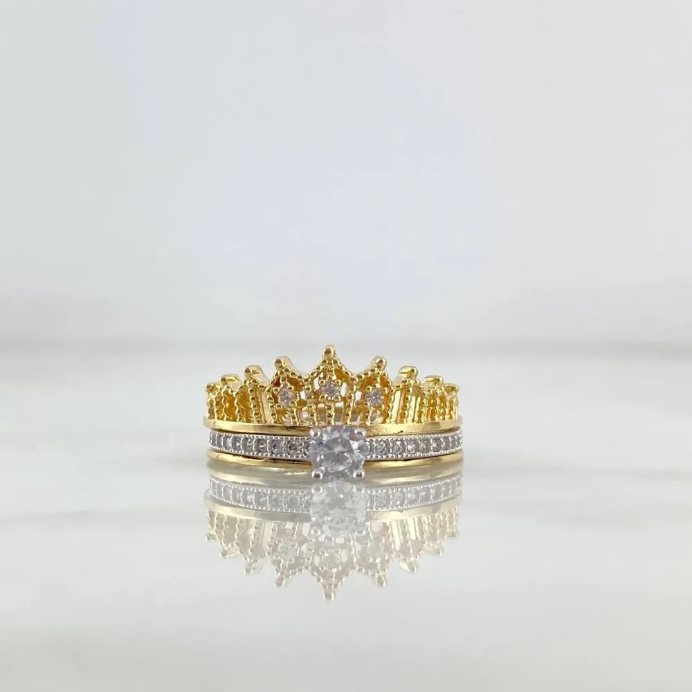 Anillo Corona Genuino Doble Solitario 4.1gr / T5 / Circones Blancos Dos Oros Amarillo Blanco