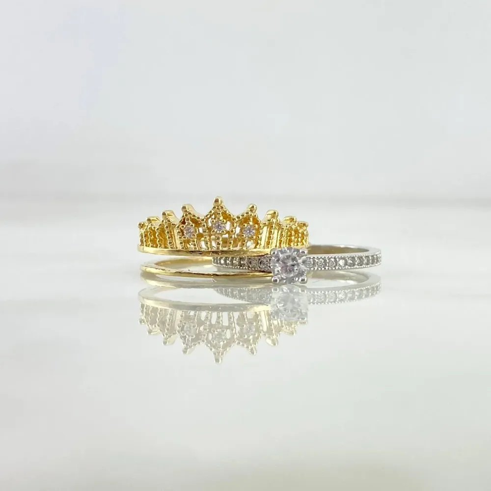 Anillo Corona Genuino Doble Solitario 4.1gr / T5 / Circones Blancos Dos Oros Amarillo Blanco