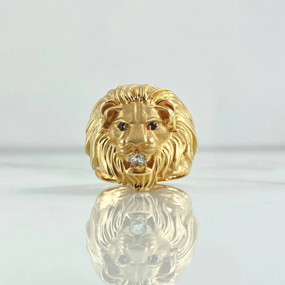 Anillo Rostro Leon 7.65gr / T9 1/4 / Circon Blanco - Ojos Negros Oro Amarillo 18K