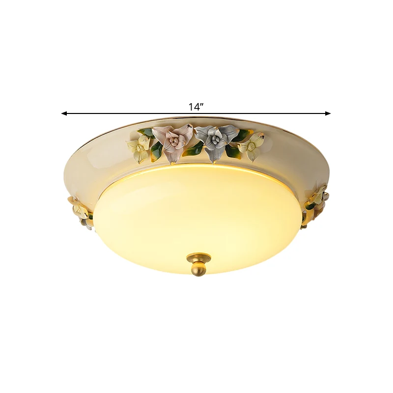 Apparecchio da soffitto LED da 12"/14" di larghezza, stile retrò, forma di ciotola, vetro lattiginoso, montaggio ad incass...