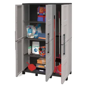 Armario exterior Dbellanov, Mueble escobero, mueble exterior 3 puertas, 100% Made Italy, 102x37h169 cm, Gris definido y ne...
