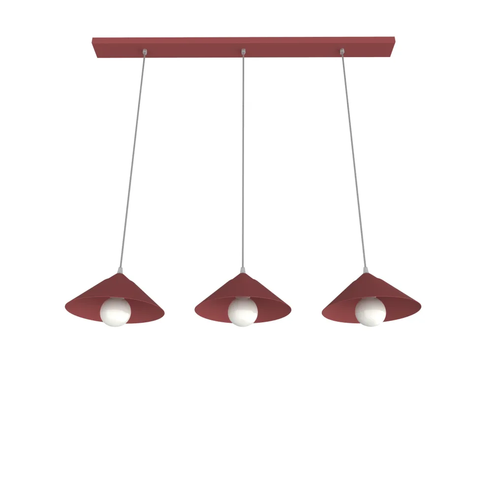 Chapeau binario, 3xE27, max 42w, piel de vaca roja, d25cm