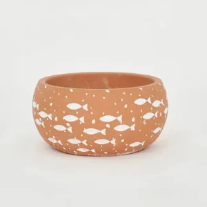 Cuenco de cemento con peces