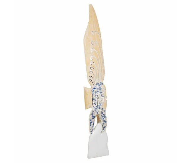 Figura Decorativa Alexandra House Living Azul Blanco Madera Vidrio Pez 148 x 10 x 23 cm