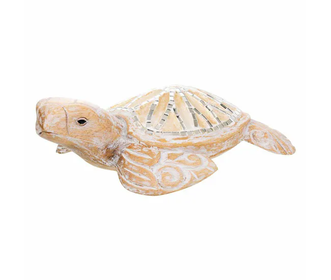 Figura Decorativa Alexandra House Living Blanco Sin procesar Madera Vidrio Tortuga 8 x 20 x 31 cm
