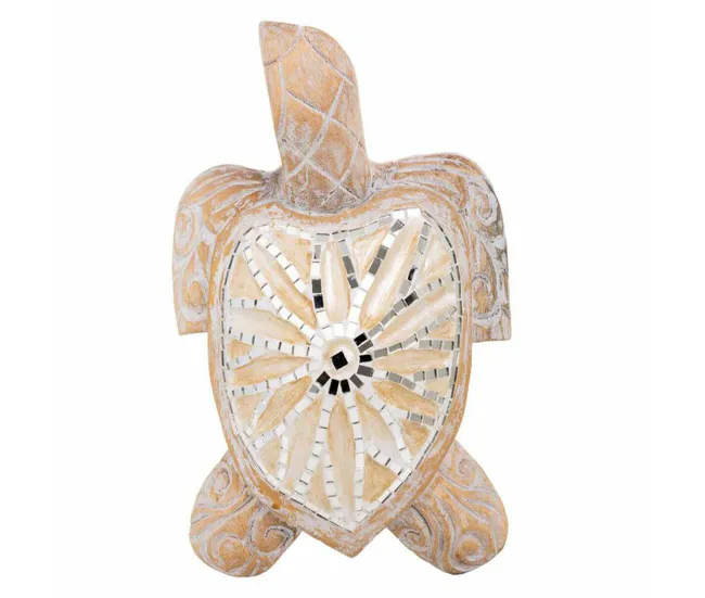 Figura Decorativa Alexandra House Living Blanco Sin procesar Madera Vidrio Tortuga 8 x 20 x 31 cm