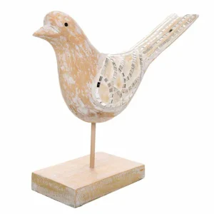Figura Decorativa Alexandra House Living Blanco Original Madera Vidrio Pájaro 26 x 12 x 30 cm