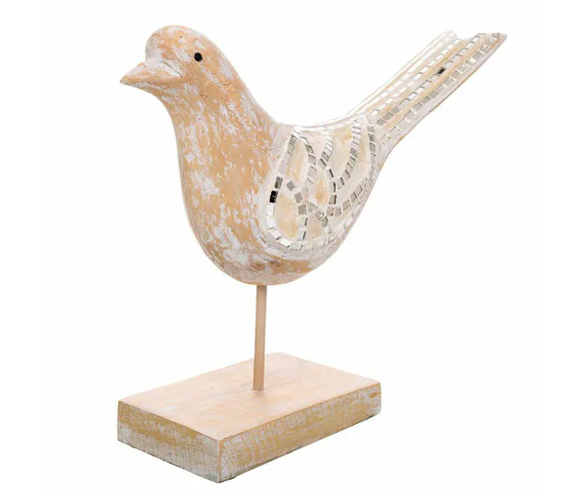Figura Decorativa Alexandra House Living Blanco Original Madera Vidrio Pájaro 26 x 12 x 30 cm