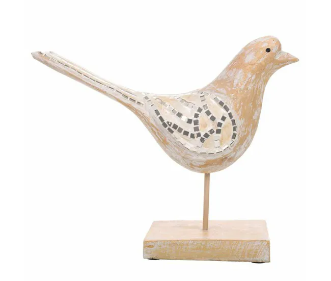 Figura Decorativa Alexandra House Living Blanco Original Madera Vidrio Pájaro 26 x 12 x 30 cm