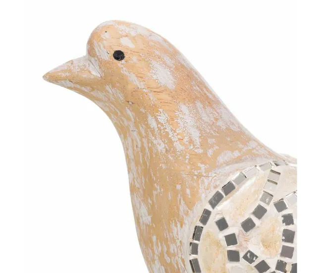 Figura Decorativa Alexandra House Living Blanco Original Madera Vidrio Pájaro 26 x 12 x 30 cm