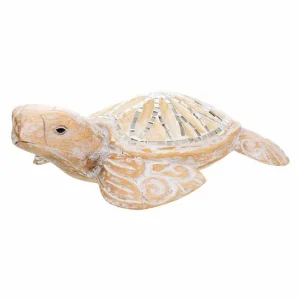 Figura Decorativa Alexandra House Living Blanco Original Madera Vidrio Tortuga 8 x 20 x 31 cm