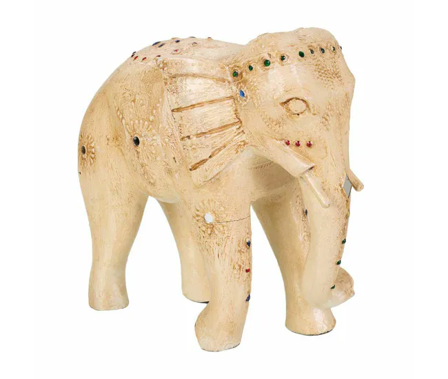 Figura Decorativa Alexandra House Living Blanco Madera de mango Elefante 11 x 24 x 24 cm